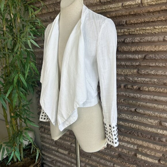 INC International Concepts White 100% Linen Studded Sleeve Waterfall Jacket - Picture 6 of 10